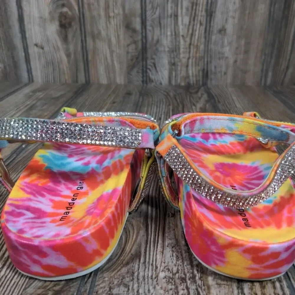 Madden Girl MRoyal Sandals Rainbow‎ Tie Dye Rhinestone Bling Strap Girls Size 1
